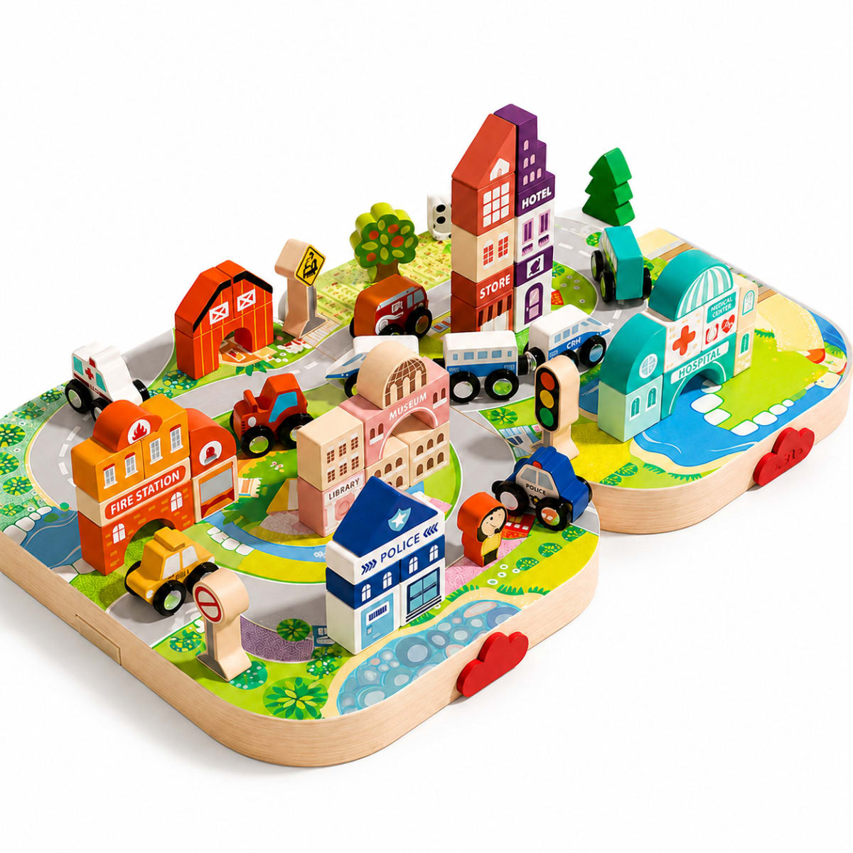 Juego Didáctico Construcción Portátil Mini Ciudad de Madera2