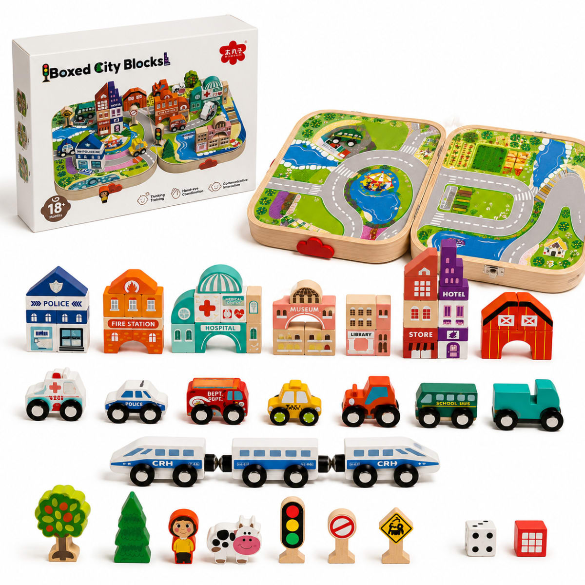 Juego Didáctico Construcción Portátil Mini Ciudad de Madera6