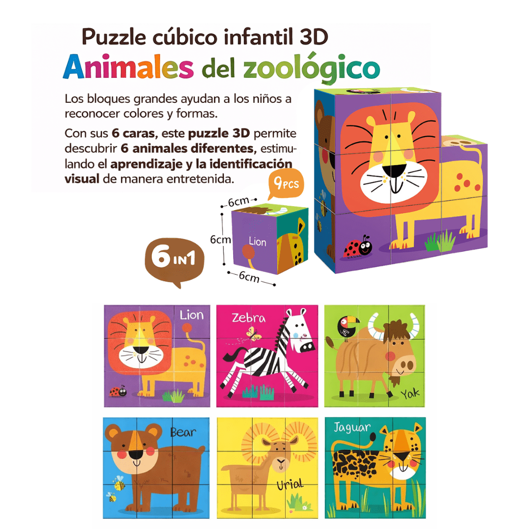 Puzzle de Cubos 6 en 1 con Animales2