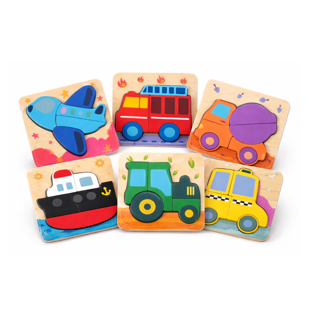 Set de 6 Puzzles de Madera con Medios de transporte | Rincon Infantil