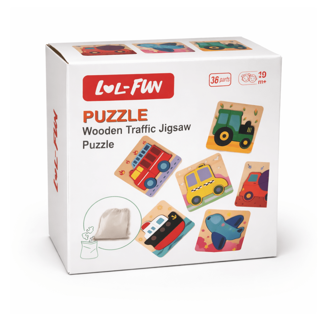 Set de 6 Puzzles de Madera con Medios de transporte | Rincon Infantil