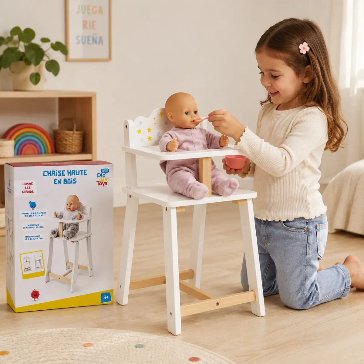 Silla para comer para muñecas de madera2