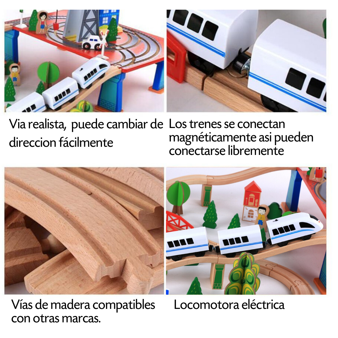 Pista tren eléctrico de madera 78pcs7