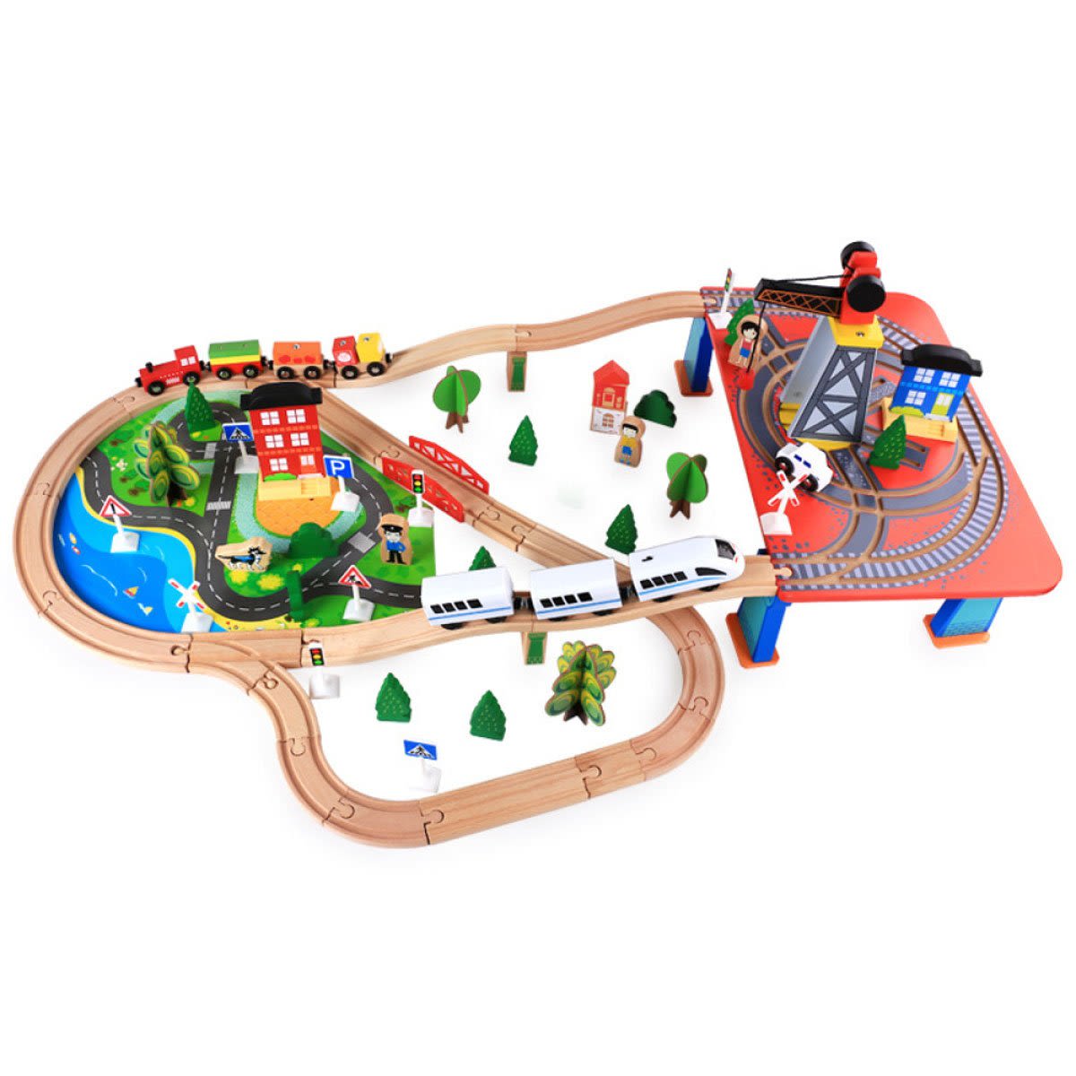 Pista tren eléctrico de madera 78pcs2