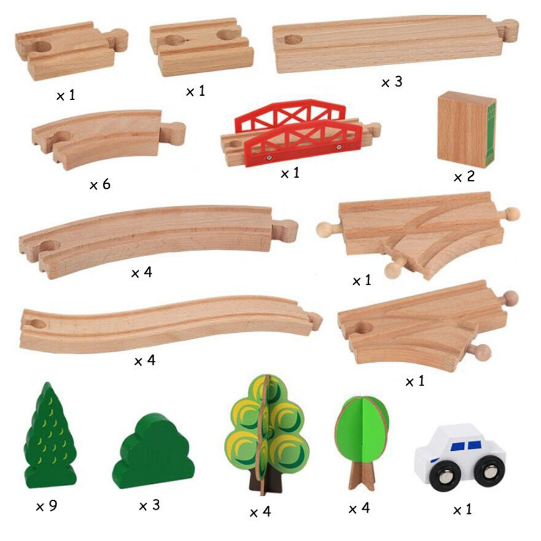 Pista tren eléctrico de madera 78pcs8