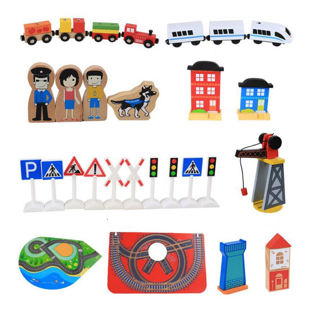 Pista tren eléctrico de madera 78pcs9