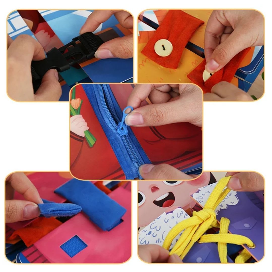 Tablero De Aprendizaje Para Vestirse De Tioheam – 6 Piezas De Tela Con Broches, Cremalleras Y Cordones – Juguete Educativo De Motricidad Fina Para Niños