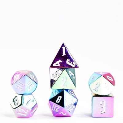 Set D7 Dados: Rainbow Aegis Aluminum Plated Acrylic Poly - White