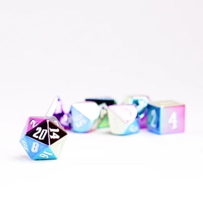 Set D7 Dados: Rainbow Aegis Aluminum Plated Acrylic Poly - White
