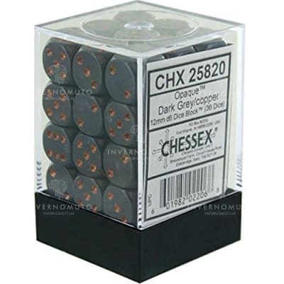 CHX25820 Block de 36 Dados D6 Caras: Opaque - Dark Grey/Copper