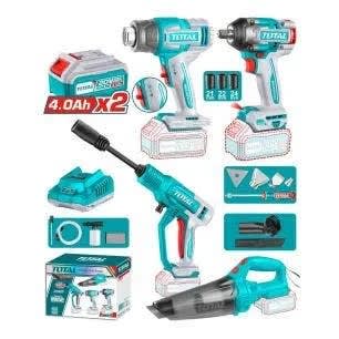 Set de Herramientas Inalambricas 20V TOTAL TOSLI2502087 - Kit Multi-Herramienta de 4 Piezas con Baterias y Cargador