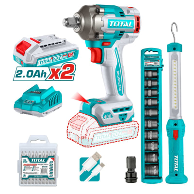 KIT LLAVE DE IMPACTO 405NM CON LAMPARA DADOS Y PUNTAS TOTAL4