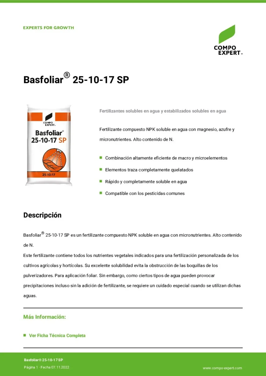 Basfoliar Polvo soluble 25-10-17 PS bolsa 1 kg1