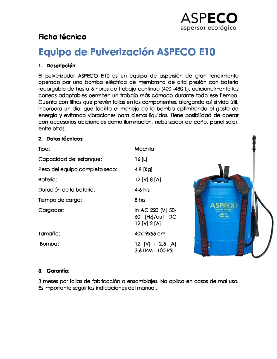 Pulverizador Eléctrico Aspeco E10 16 Ltrs1