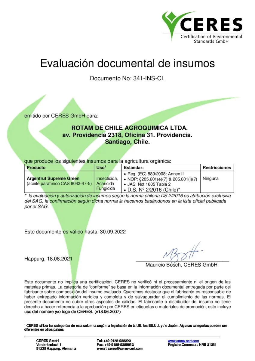 Argenfrut Supreme Aceite parafinico orgánico certificado 1 lt2