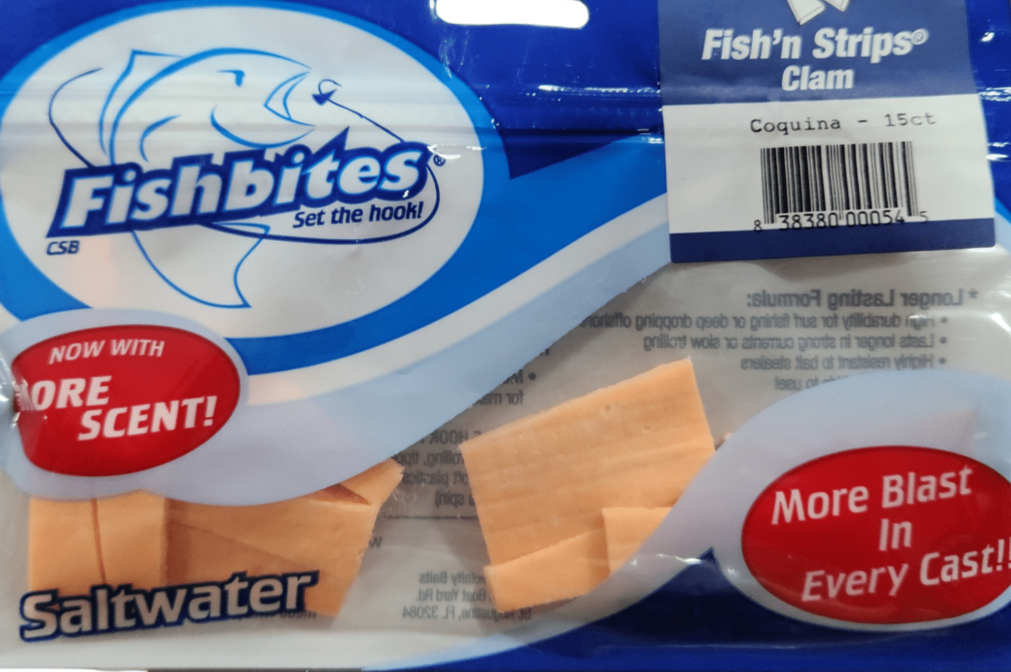 FISHBITES EZ STRIPS CLAM COQUINA 15CT LONG LASTING Uncromagnon