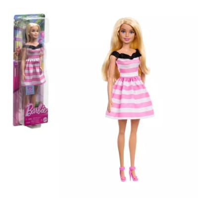 BARBIE MUÑECA DE ANIVERSARIO CON VESTIDO BLANCO Y ROSA