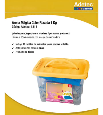 ARENA MÁGICA ADETEC - COLOR ROSADO 1KG C/MOLDES Y BANDEJA