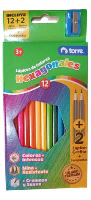 LÁPICES 12 COLORES HEXAG + 2 GRAFITO TORRE1