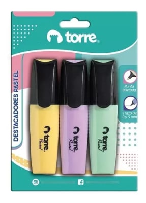 DESTACADORES PASTEL 3 COLORES TORRE
