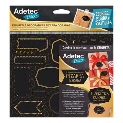 ETIQ. DECORATIVA - PIZARRA DISEÑO DORADO C/LAPIZ TIZA  16 UN ADETEC1