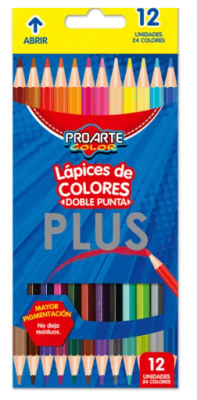 LÁPICES DE COLOR PLUS 12 UNIDADES BICOLOR PROARTE1