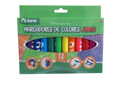 PLUMONES DIBUJO JUMBO 12 COLORES TORRE1