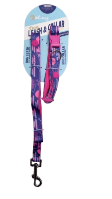 COLLAR Y CORREA PERRO ROSA WHIMSY1