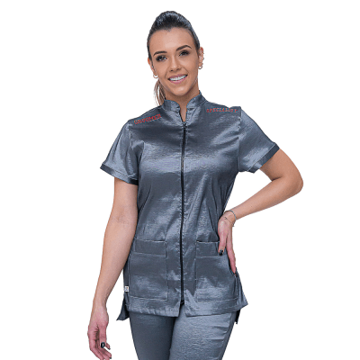 Chaqueta de Peluqueria Profesional PREMIUM Plata con Bordado [Paw Color] (Femenino)