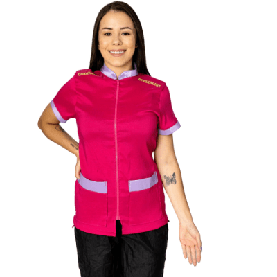 Chaqueta de Peluqueria Profesional PREMIUM con Bordado Rosa y Lila [Paw Color] (Femenino)
