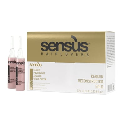 Caja 12 Ampollas Keratin Reconstructor Gold Sensus 10 ml