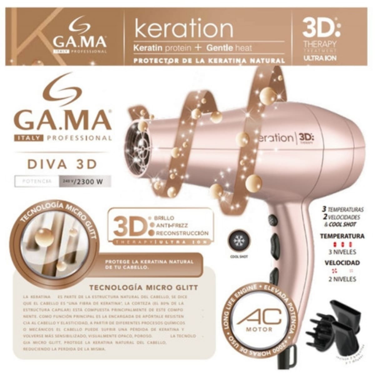 Secador de Cabello Diva 3D Keration BellasSur Belleza y Estilo