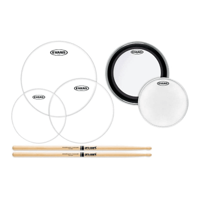 PACK PARCHES FUSION 10/12/14/20/14 AMERICAN UPGRADE EVANS + BAQUETAS 5A PROMARK EPP-AMUP-F1-5A