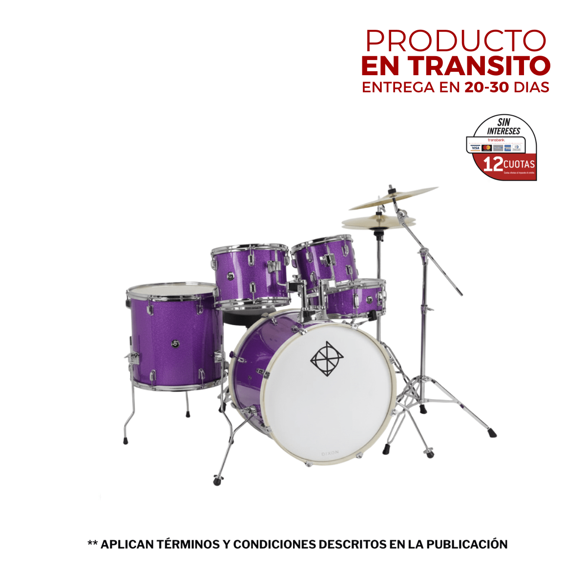 BATERIA 5 PIEZAS CON HARDWARE PURPLE SPARKLE 12,13,16,22,14x5,5 PODSP522C2PPS-MM SPARK DIXON 1