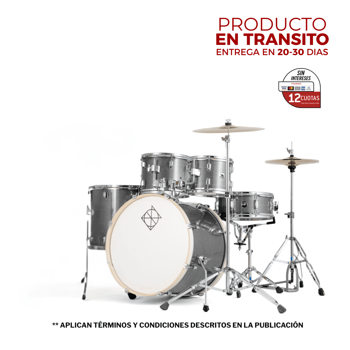 BATERIA 5 PIEZAS CON HARDWARE CYCLONE SILVER 12,13,16,22,14x5,5  PODSP522BCSL SPARK DIXON 1