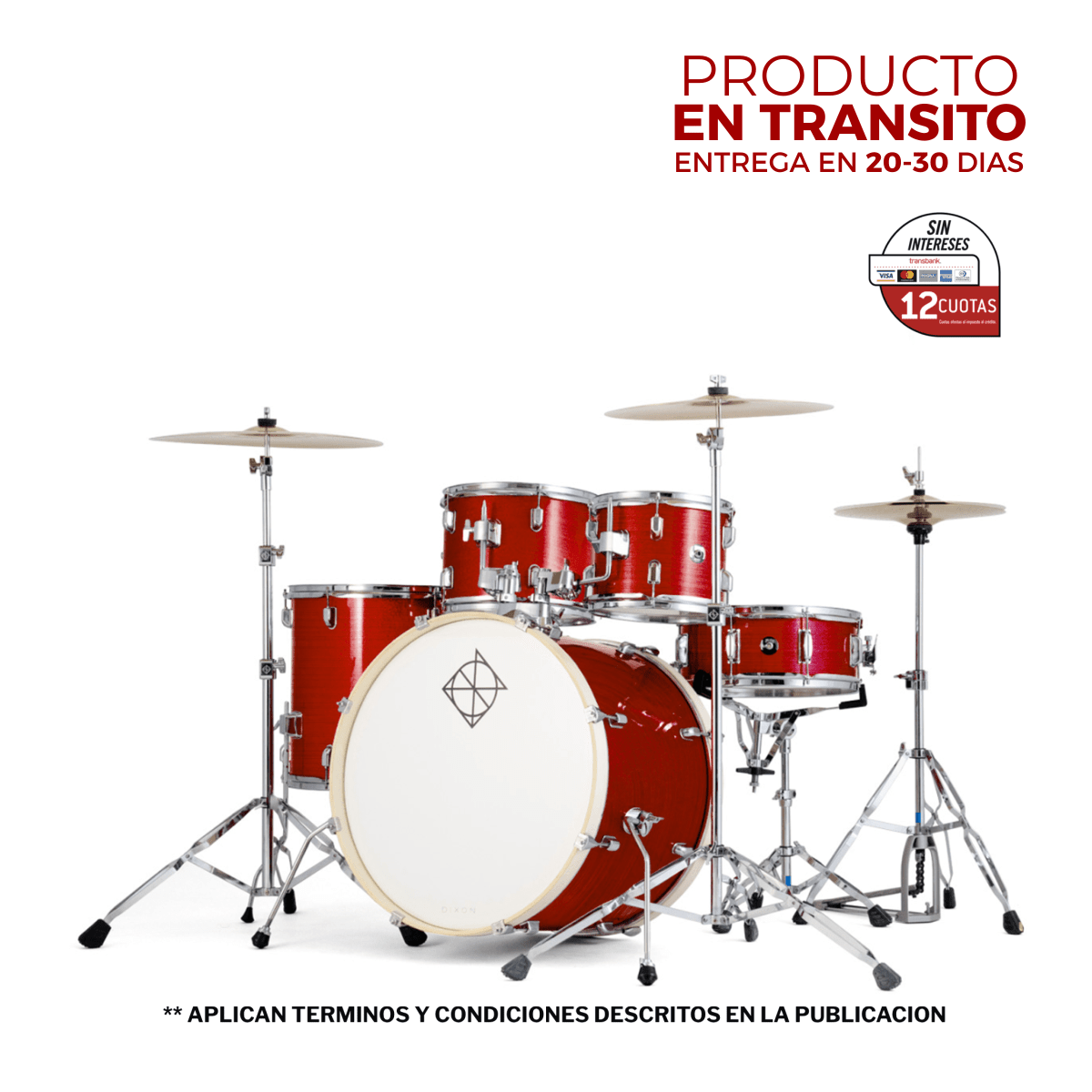 BATERIA 5 PIEZAS CON HARDWARE CYCLONE RED 12,13,16,22,14x5,5  PODSP522BCRD SPARK DIXON 1
