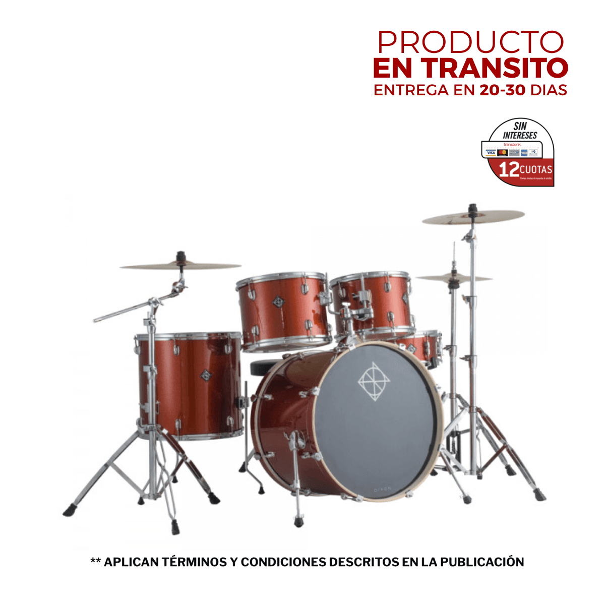 BATERIA 5 PIEZAS CON HARDWARE WINE RED 12,13,16,22,14x5,5 PODSP522BWR SPARK DIXON 1