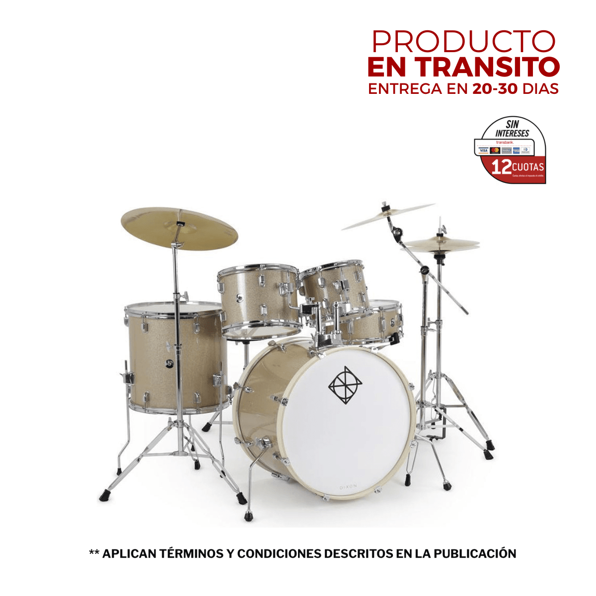 BATERIA 5 PIEZAS CON HARDWARE CHAMPAGNE SPARKLE 12,13,16,22,14x5,5 PODSP522C2GG-MM SPARK DIXON 1