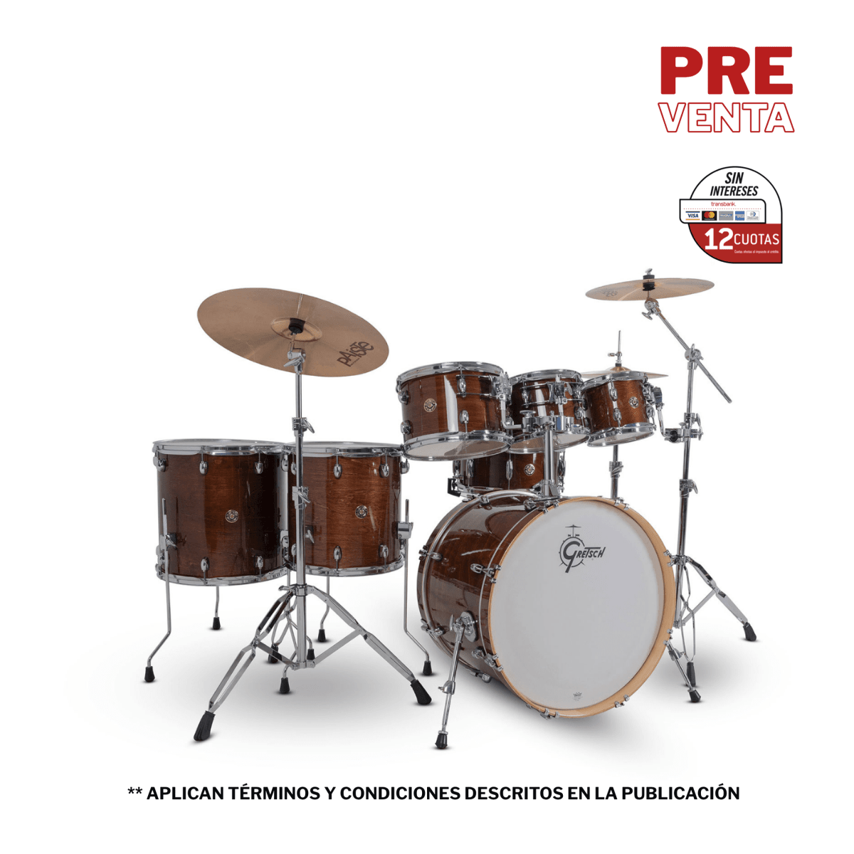 SHELLPACK CATALINA MAPLE 8,10,12,14,16,22 + 14X6.5 WALNUT GLAZE CM2-E627-WG GRETSCH 1