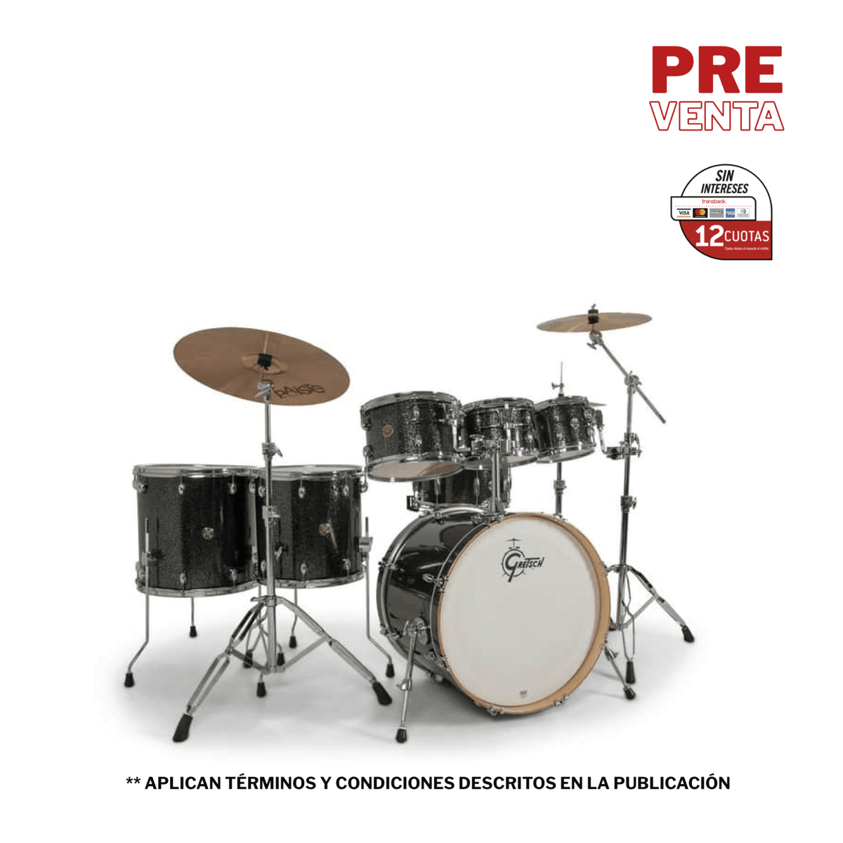 SHELLPACK CATALINA MAPLE 8,10,12,14,16,22 + 14X6.5 BLACK STARDUST CM2-E627-BS GRETSCH 1