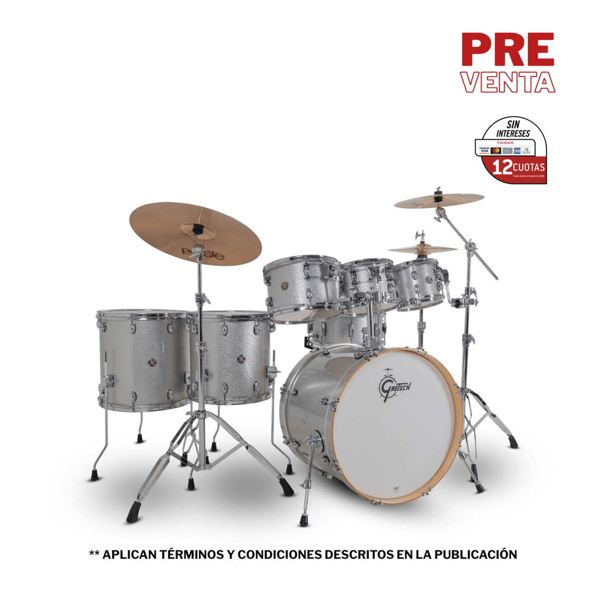SHELLPACK CATALINA MAPLE 8,10,12,14,16,22 + 14X6.5 SILVER SPARKLE CM2-E627-SS GRETSCH 1
