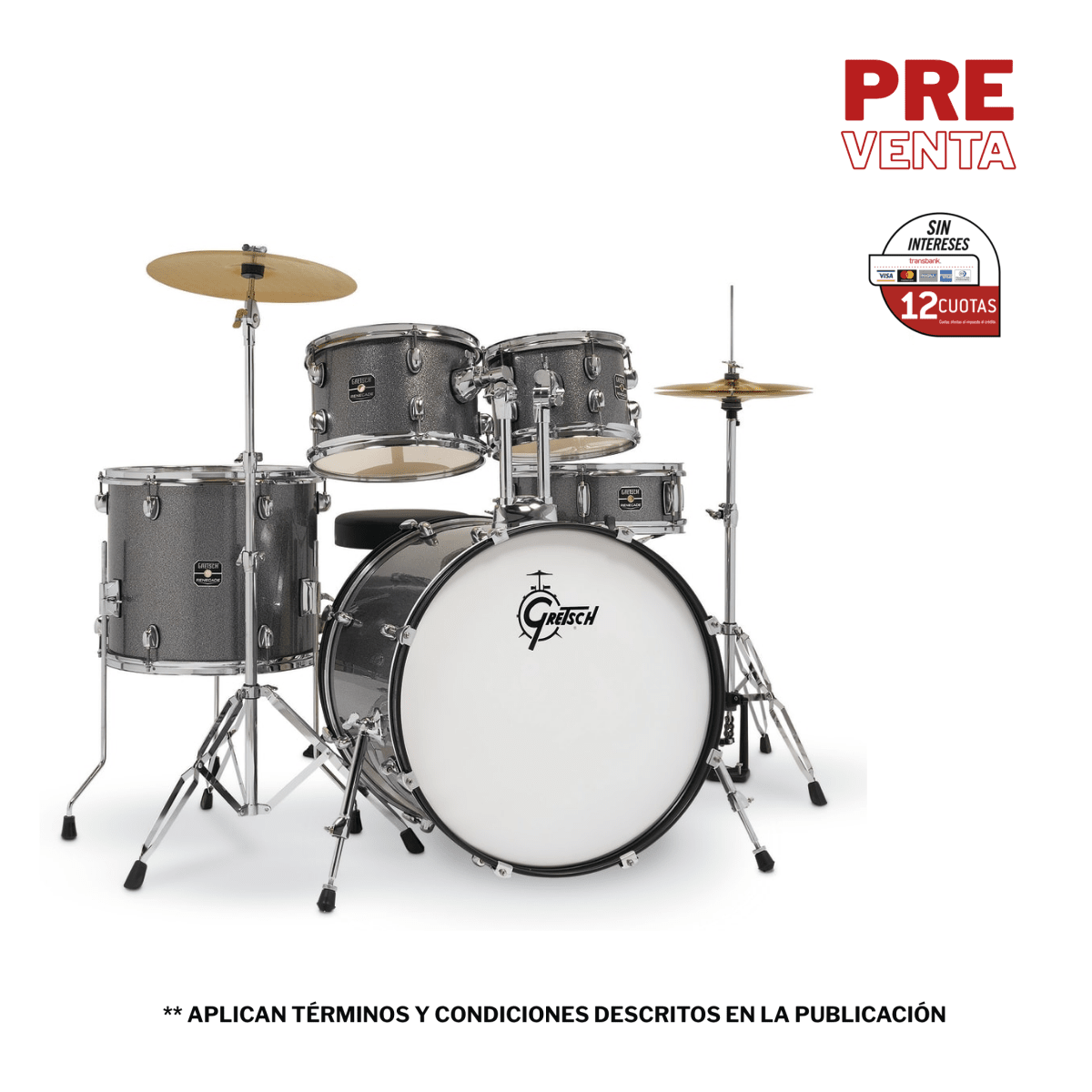 GRETSCH RENEGADE 10,12,14,20 + 14 X 5,5 GREY SPARKLE 1
