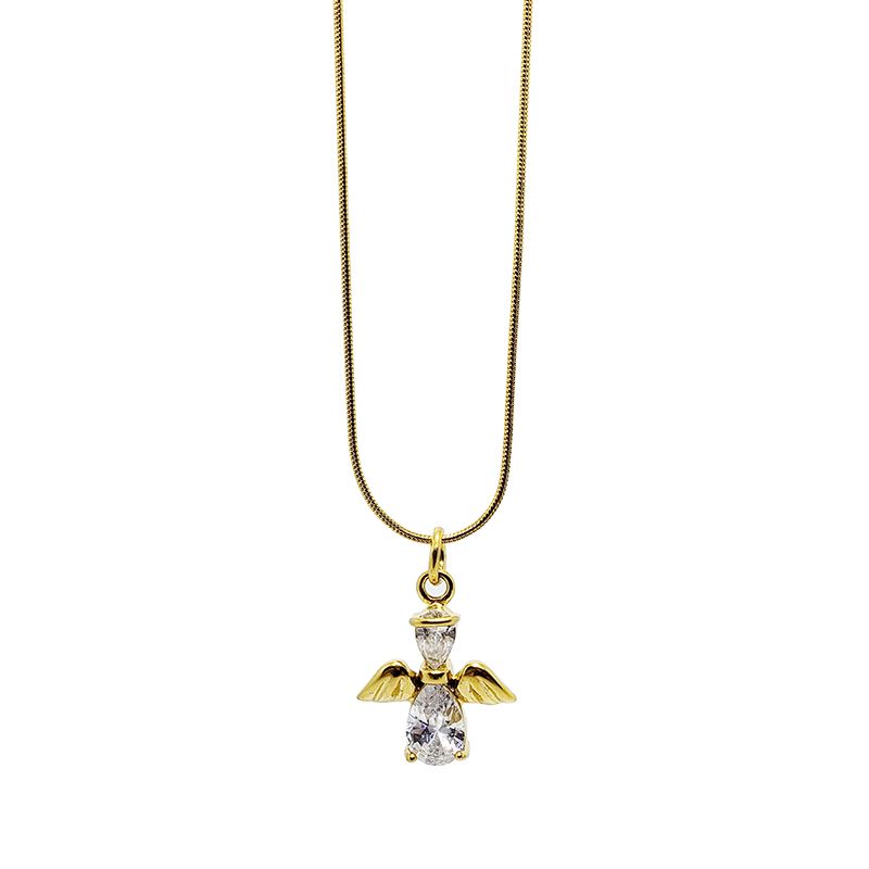 Collar acero dorado - Ángel cristal