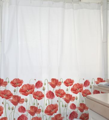CORTINA DE BAÑO ESTAMPADA AMAPOLAS ROJAS