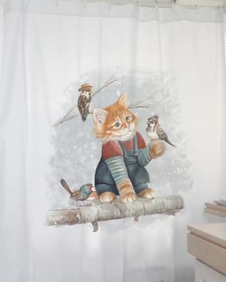 CORTINA DE BAÑO GATO Y SUS AMIGOS