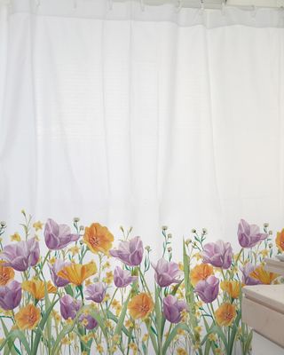 Cortina de baño estampada Jardín de flores Tulipán lila1