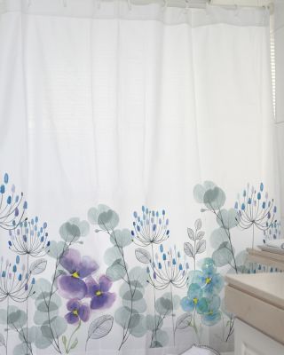 Cortina de baño estampada Jardín de flores Pensamientos1