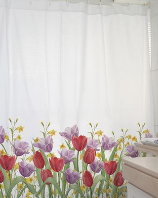 Cortina de baño estampada Jardín de flores Tulipán Rojo1