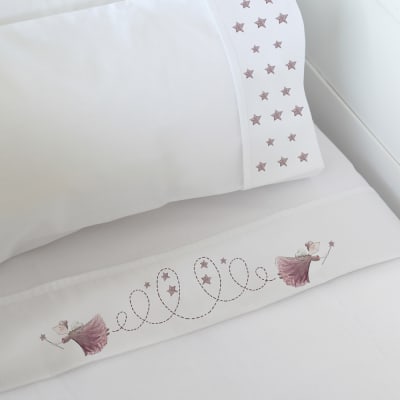 JUEGO DE SÁBANAS ESTAMPADO HADA ROSA