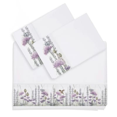 Juego de Sábanas Estampado Jardín Silvestre Lila y Hojitas 300H